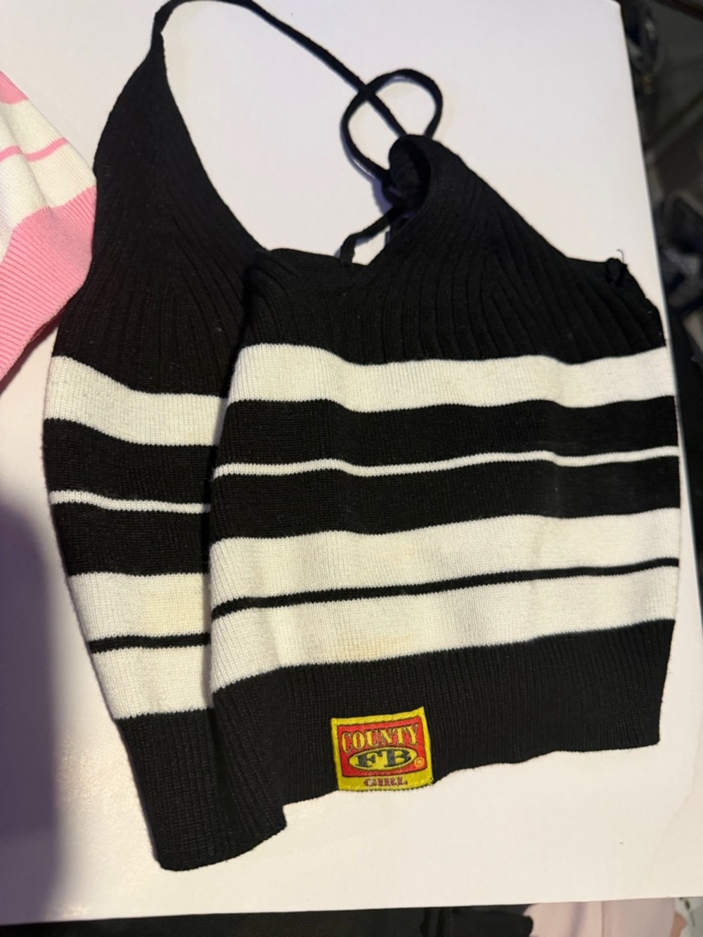 COASTY Girl Black & White Striped Off-the-Shoulder Sweater Tank